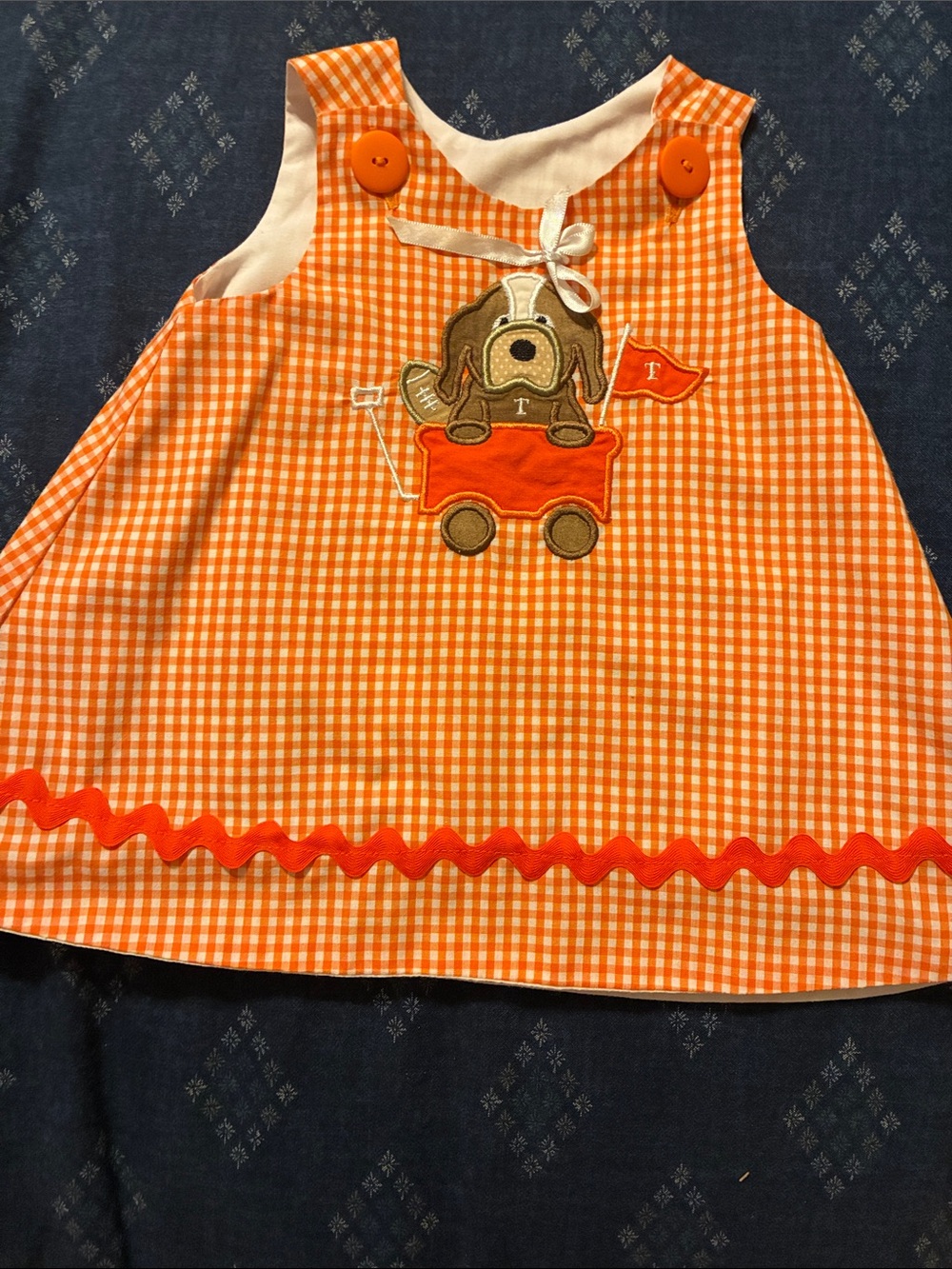 Tennessee Orange Gingham Puppy Wagon Baby Dress